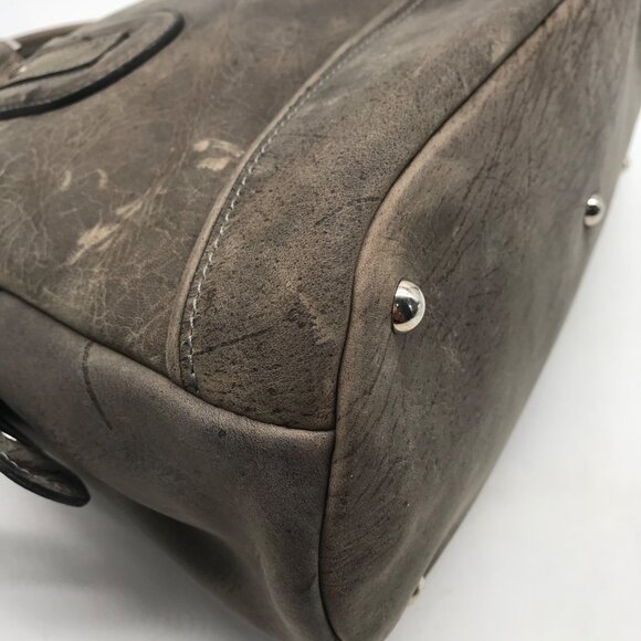 Longchamp Grey Distressed Leather Cosmo Satchel Bag - Picture 9 of 11